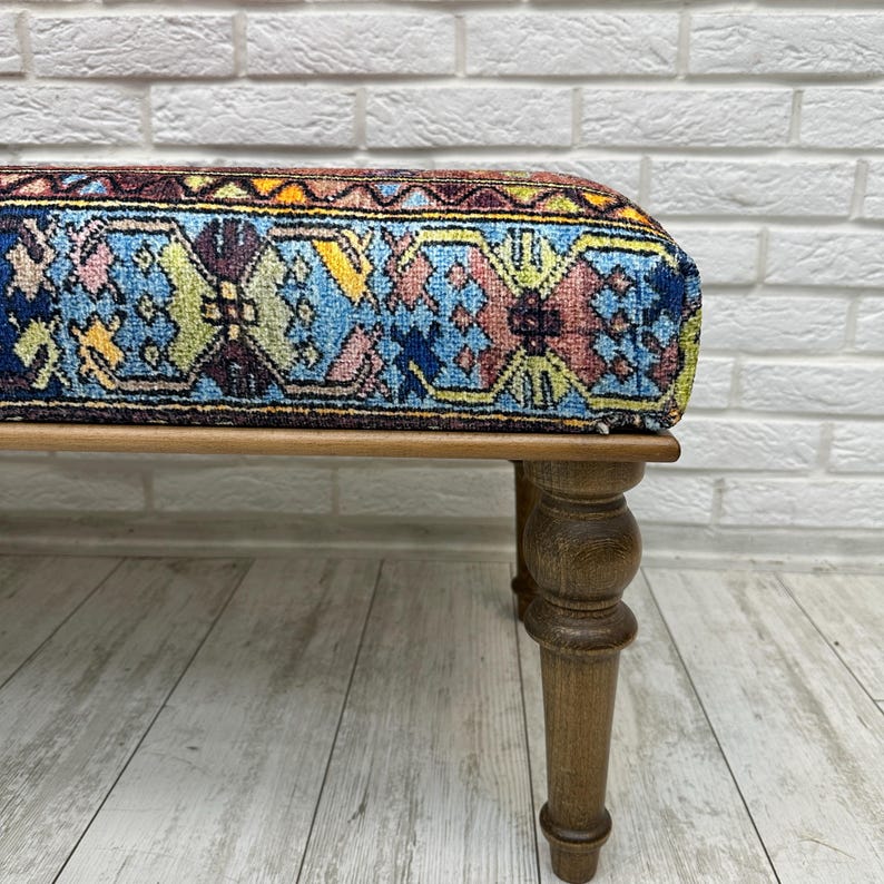 Ottoman Bench, Southwestern Bench, Piano Bench, End of Bed Bench, Bohemian Bench, Turkish Rug Upholstered Bench, Farmhouse Bench, 18x18x48"