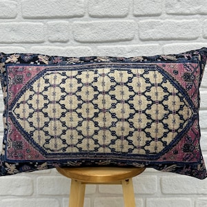 16x24&quot; Throw Pillow Cover, Kilim Rug Pillow Cover 16x24&quot;, Boho Cushion Cover, Ethnic Lumbar Pillow Case, Pink Blue Pillow, Farmhouse pillow
