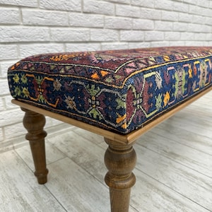 Ottoman Bench, Southwestern Bench, Piano Bench, End of Bed Bench, Bohemian Bench, Turkish Rug Upholstered Bench, Farmhouse Bench, 18x18x48"