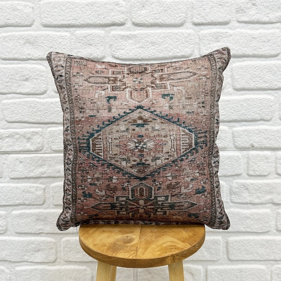 Turkish Rug Pillow, Boho Cushion Pillow, Throw pillow, Oriental pillow, Handmade Pillow,  Rug Pillow, 16x16", Farmhouse Pillow Cover
