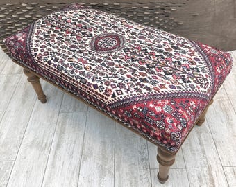 Beige Ottoman Bench, Dining Table Seat, Bedroom Bench, Boho Handmade Livingroom Furniture Decor,  Rug Bench, Entry Footstool 18x48"