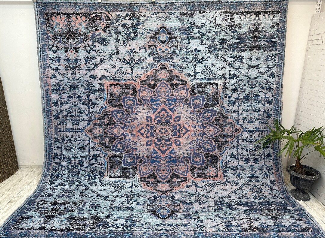 Square Pattern Extra Large Area Rug Oriental Square Area Rug 10x10, Washable Turkish Area Rug, Oversize ...