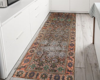 Floral Runner Rug, Decorative Area Rug, Turkish Rug, 2x8 Runner Rug, 3x9 Vintage Design Hallway Runner, Farmhouse Rug, Long Kitchen Rug,