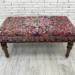 Floral Rug Ottoman Bench 18x18x43&quot;, Persian Rug Bench, Oriental Dining Bench, Wood Footstool bench, Decorative Home Interior Design Bench