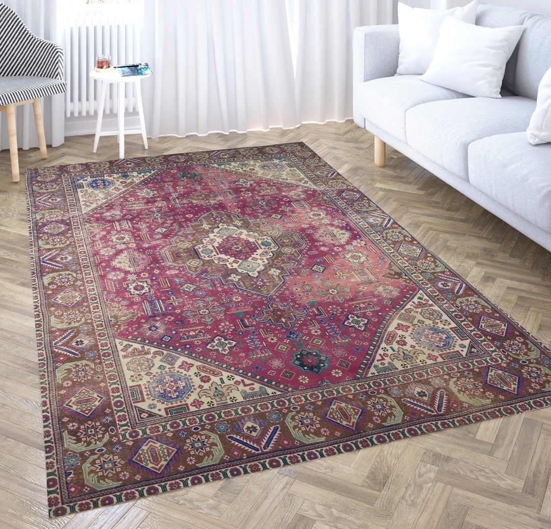 Persian Area Rug 4x6, Pink Turkish Area Rug 6x9, 3x5 Kitchen Rug