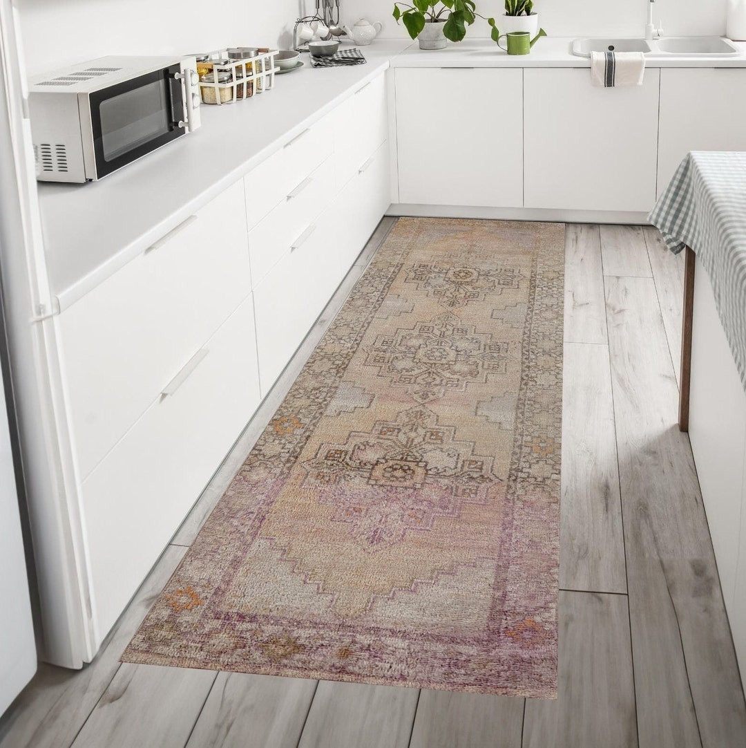 2x9 Turkish Runner Rug, Beige Worn Vintage Hallway Runners, Luxury ...
