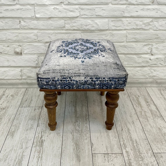 Boho Ottoman Bench 18x18 Small Entryway Bench Rug Upholstered Ottoman Decorative Farmhouse Bench Footstool Pouf Ottoman Wood Bench Etsy