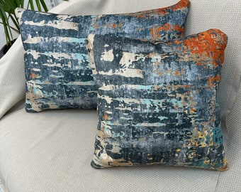 Boho Pillow, Blue Turkish Rug Pillow, Throw Pillow Cover, Decorative Lumbar Pillow, Cotton Pillow, Euro Sham, Vintage Kilim Pillow 16x24