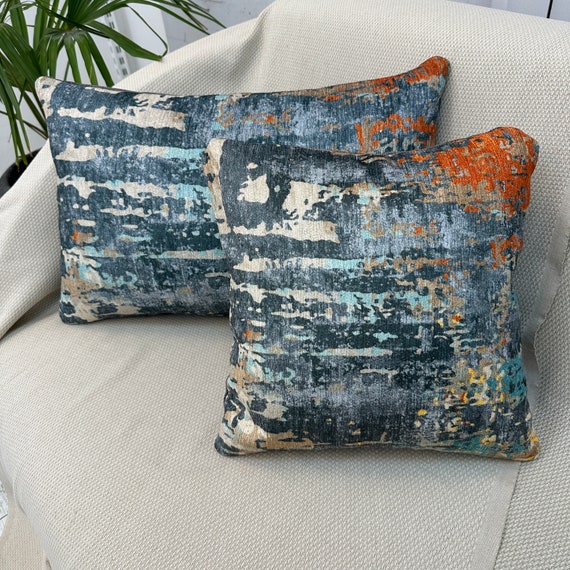 Boho Pillow, Blue Turkish Rug Pillow, Throw Pillow Cover, Decorative Lumbar Pillow, Cotton Pillow, Euro Sham, Vintage Kilim Pillow 16x24