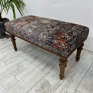 Handmade Bench, Wood Work Bench, Ottoman, Gift for Her,Dining Bench, Turkish Rug Bench, Sitting bench,Coffee Bench,18x18x36inch,Piano Bench