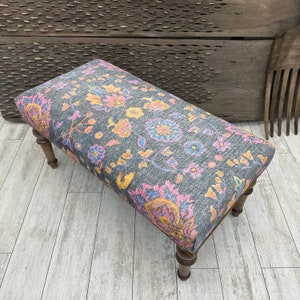 Floral Sitting bench, Coffee Bench,Turkish Rug Bench, Footstool Ottoman, Wood Work Bench, Gift for Her, Dining Bench, 18x18x36&quot;, Piano Bench
