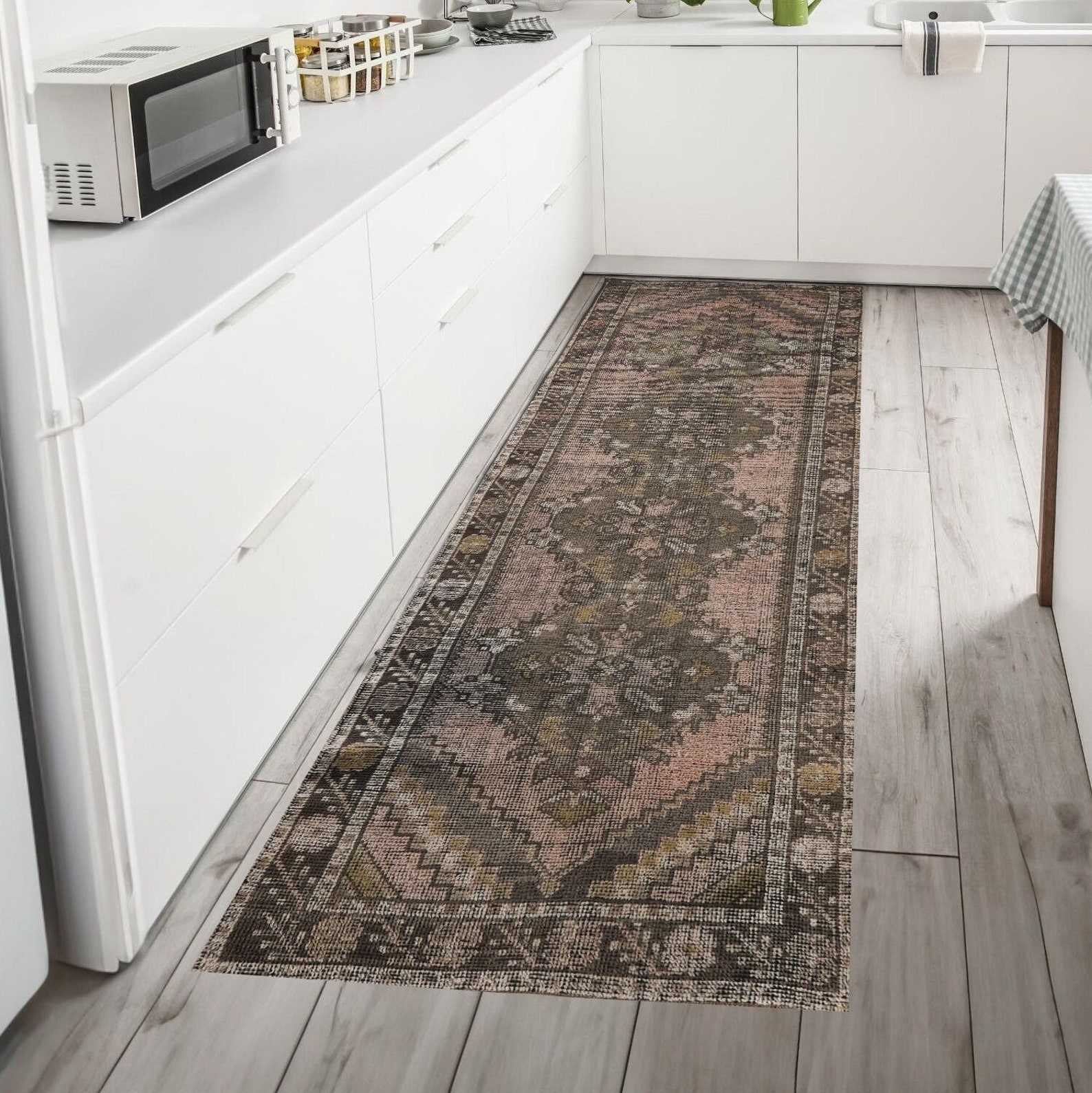 Pink Turkish Runner Rug 3x9, 2x8 Kitchen Rug, Boho Farmhouse Rug ...