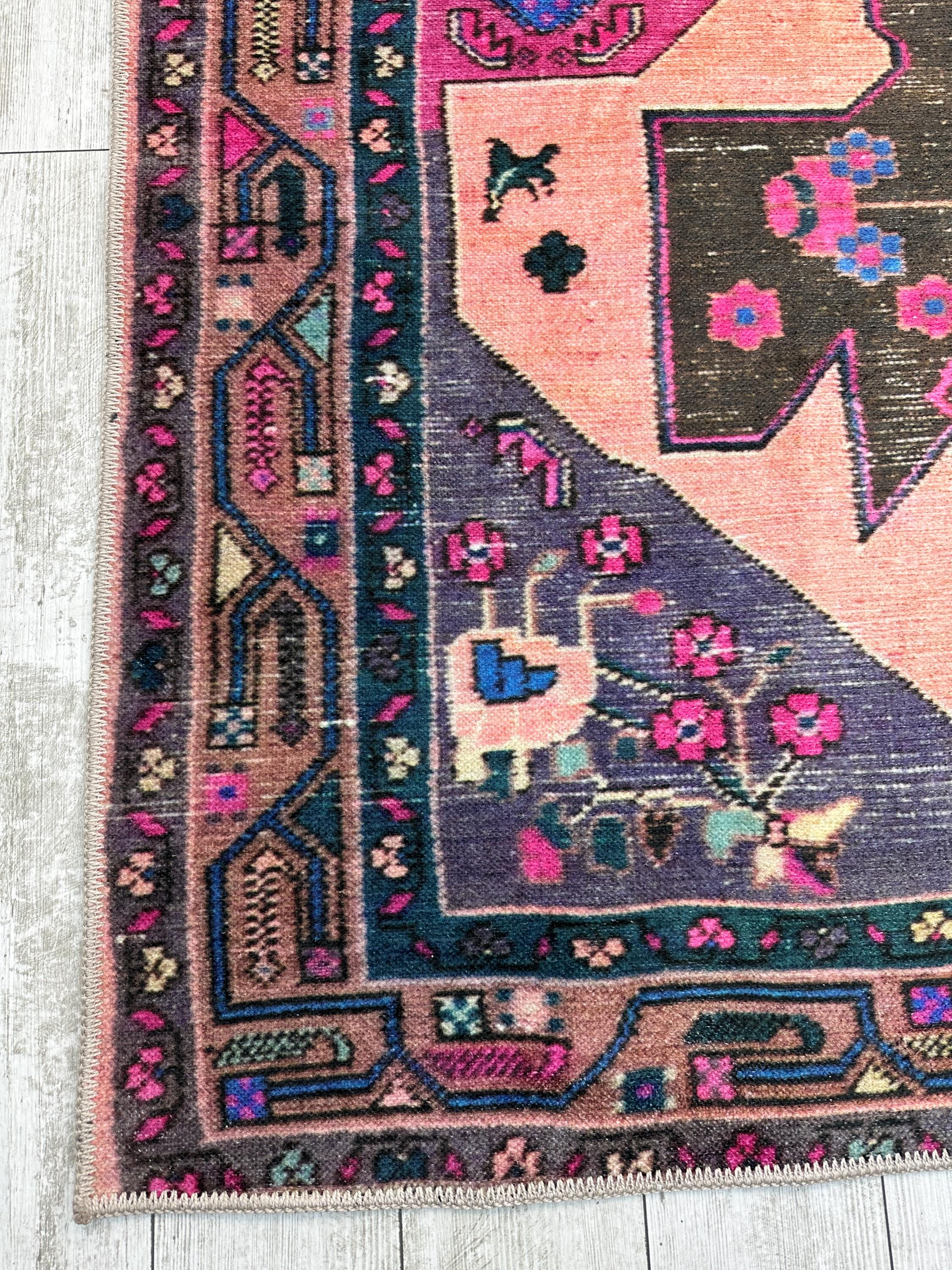 Pink Turkish Rug Pattern Pink Persian Design Area Rug 5.7x8.8ft/175x270cm, Washable Turkish Rug ...