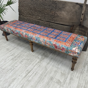 Extra Long Ottoman Bench 18x18x67&quot;, Handmade Wood Bench, Home Decor Upholstered Rug Ottoman Bench, Bedroom Diningroom Bench, Piano Bench