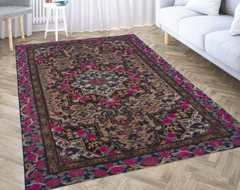 Turkish Area Rug 4x6, Floral Oriental Livingroom Rug 5x8, Boho Farmhouse Rug, Digital Printed Washable Rug, Oushak Carpet, Doormat Rug 2x3