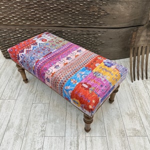 Decorative Upholstered Bench, Entry bench, Persian Rug Ottoman Bench 18x18x48&quot;, Handmade Entry Bench, Bedroom Decor Bench, Wood Piano Bench