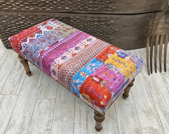 Decorative Upholstered Bench, Entry bench, Persian Rug Ottoman Bench 18x18x48", Handmade Entry Bench, Bedroom Decor Bench, Wood Piano Bench