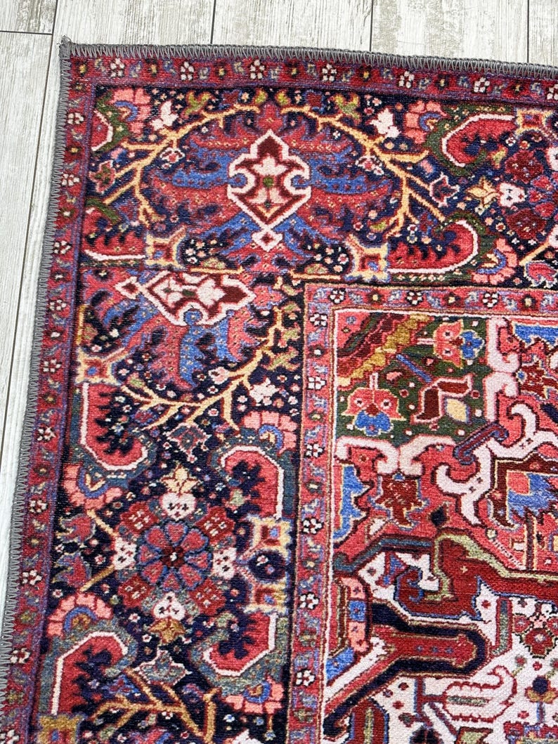 Red Pink Design Area Rug 5.2x7.5ft / 160x230cm, Washable Turkish Rug ...