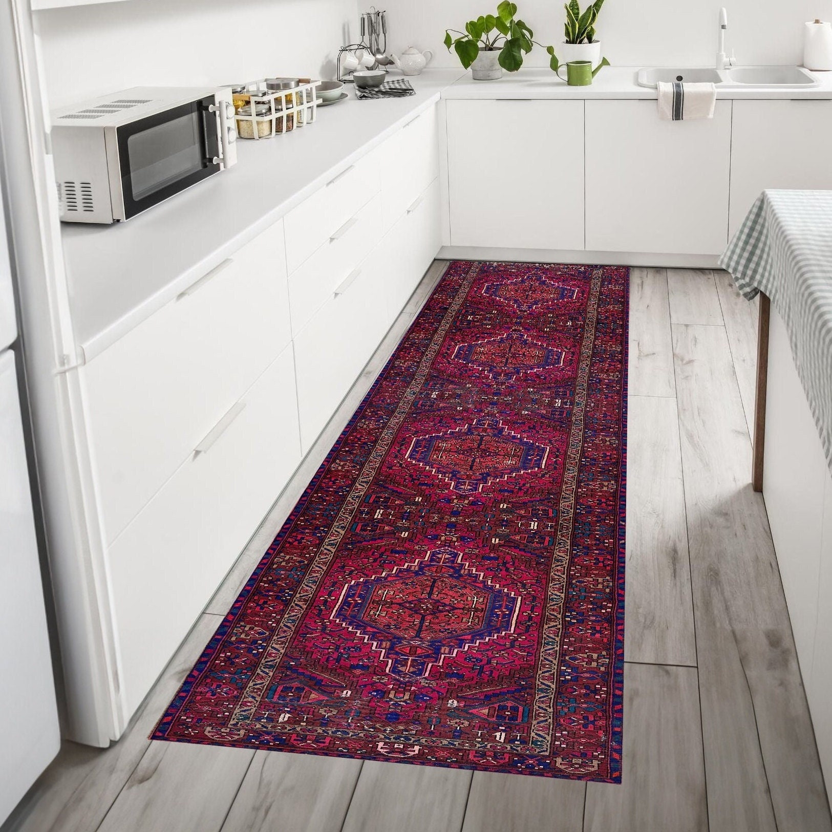 Pink Runner Rug 3x12, Boho Kitchen Stair Entryway Rug 2x13, Turkish ...