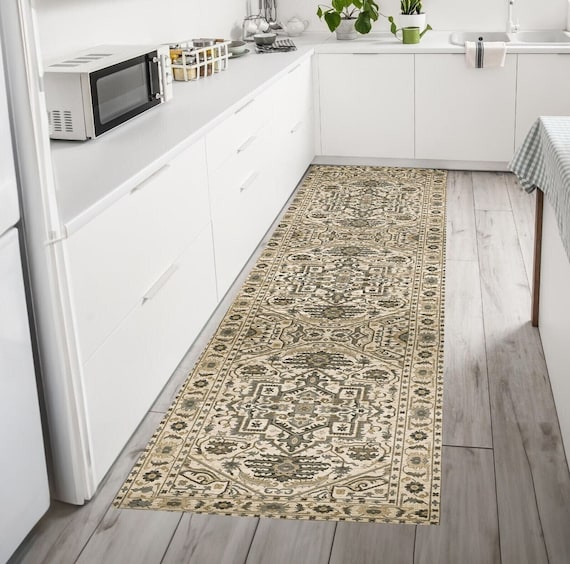 Kitchen Runner Rug 3x10,  Runner Rug 2x8, Bohemian Runner Rug, Green Beige Runner Rug, Turkish Oushak Runner Rug, Southwestern Carpet