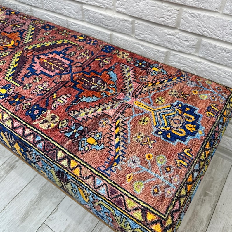 Ottoman Bench, Southwestern Bench, Piano Bench, End of Bed Bench, Bohemian Bench, Turkish Rug Upholstered Bench, Farmhouse Bench, 18x18x48"