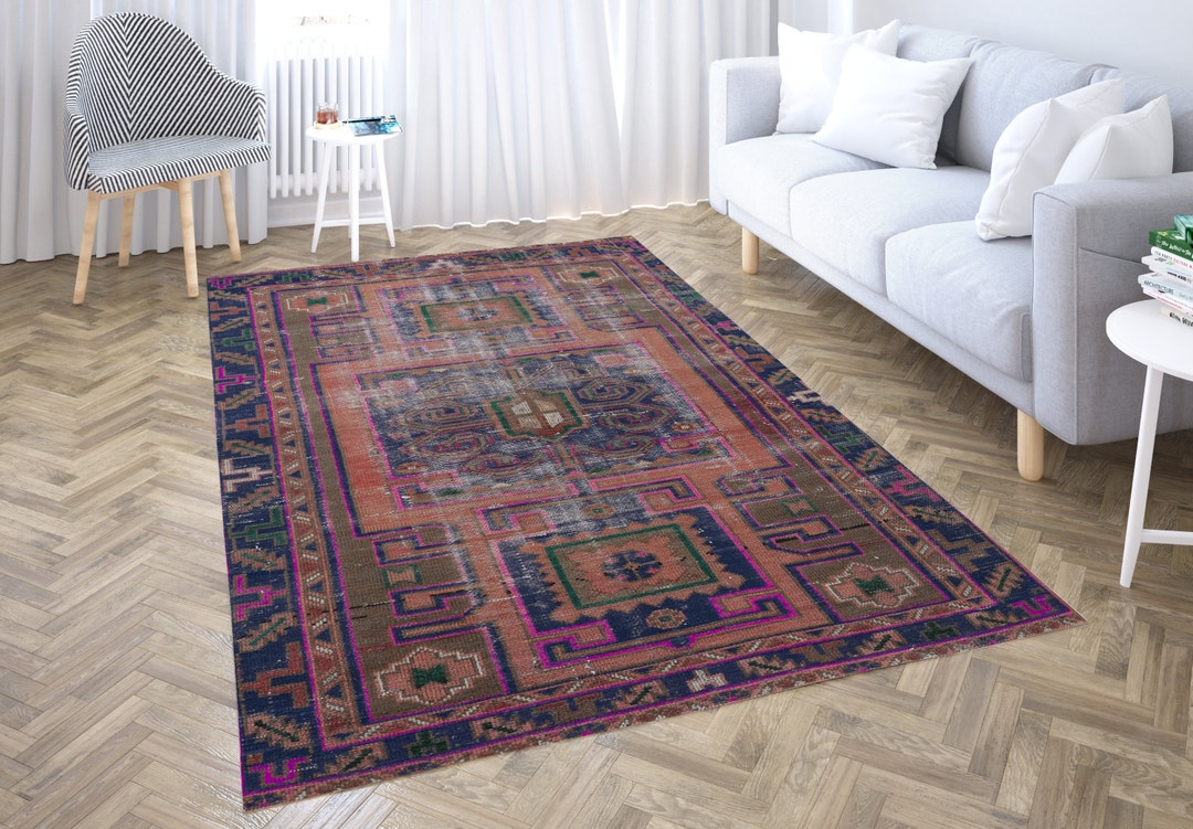 Pink Persian Rug With Geometric Patterns, Moroccan Rug 3x5, 2x3 Doormat Rug, 4x6 Turkish Area