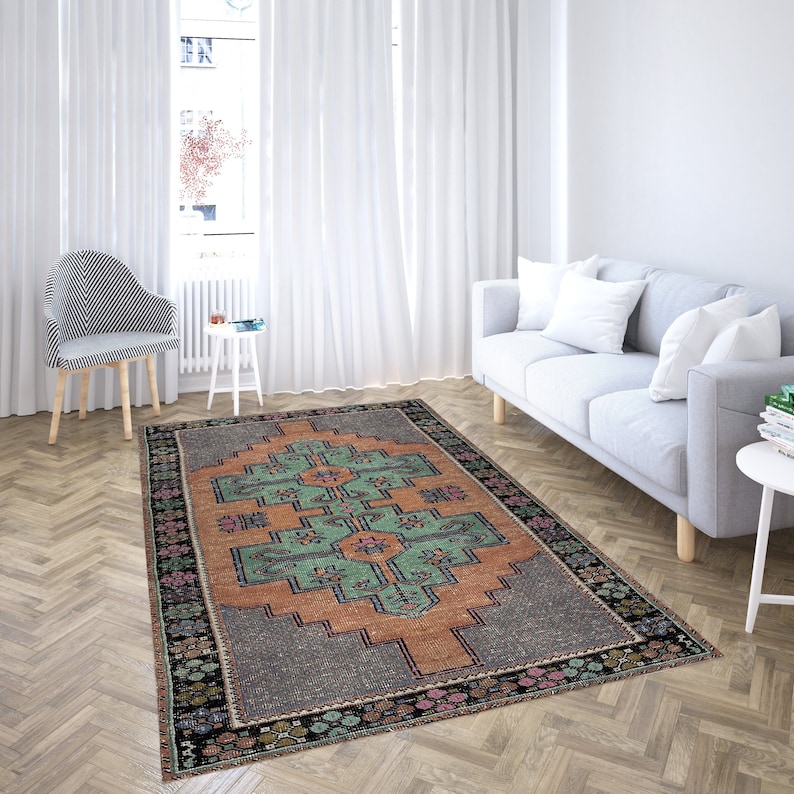 Bohemian Orange Area Rug 4x7, 3x5 Persian Area Rug, Vintage Hallway Runners, Kitchen Rug, Farmhouse Boho Rug, 3x5 Area Rug, 5x8 Moroccan Rug