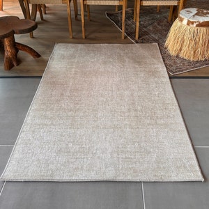 Beige Distressed Scandinavian Area Rug 5x8, Washable Non Slip Rug, Turkish Rug 4x6, Kitchen Carpet, Livingroom Rug, Bedroom Rug, Natural Rug