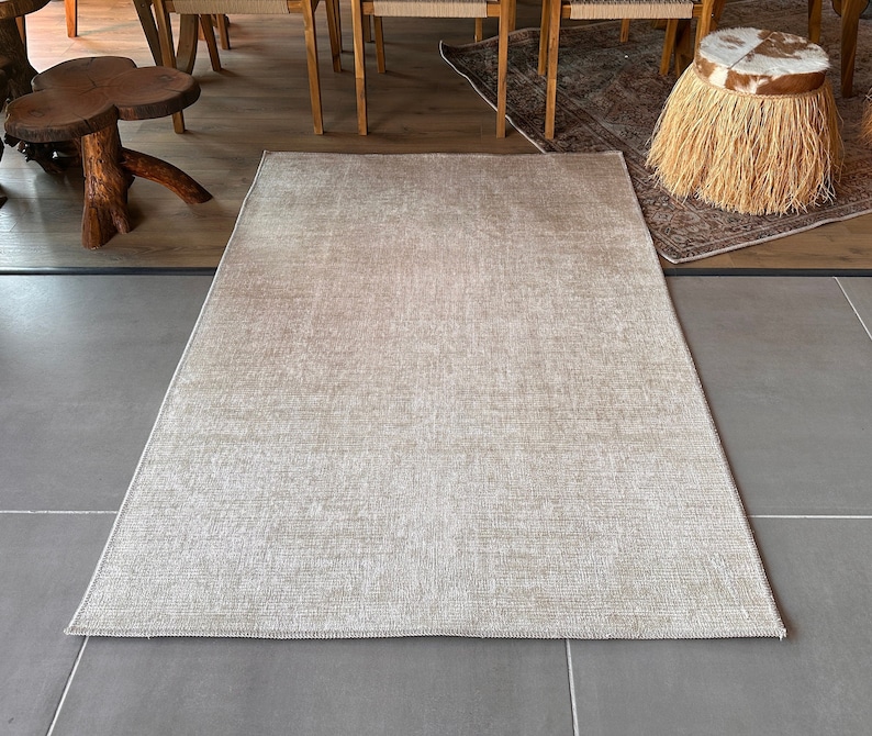 Beige Distressed Scandinavian Area Rug 5x8, Washable Non Slip Rug, Turkish Rug 4x6, Kitchen Carpet, Livingroom Rug, Bedroom Rug, Natural Rug