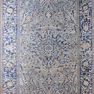 Boho Perserteppich 200x250, Beige Blauer Türkischer Teppich, Teppich mit Blumenmuster, Teppich Für Wohnzimmer, Oushak Teppich, Waschbarer Teppich 150x250, Geschenk
