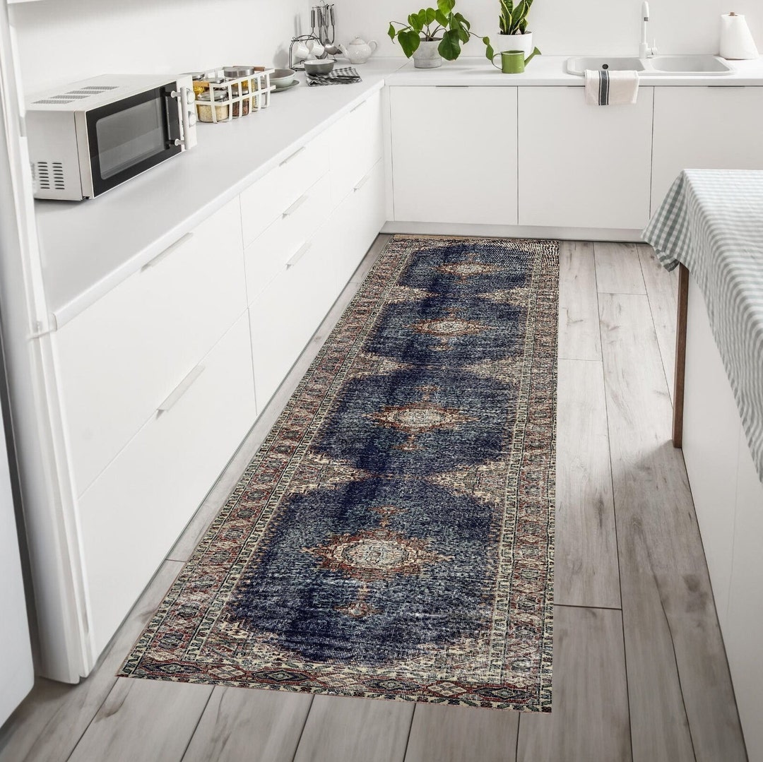 Blue Turkish Runner Rug 2x11 2x8 2x9 3x11 3x12, Boho Farmhouse Kitchen