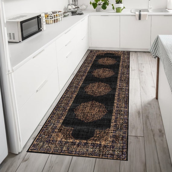 Blue Turkish Runner Rug 2x8, Blue Farmhouse Runner Rug, Washable Kitchen Rug 3x13, Livingroom Area Rug 4x6, Boho Entry Hallway Runner Rug