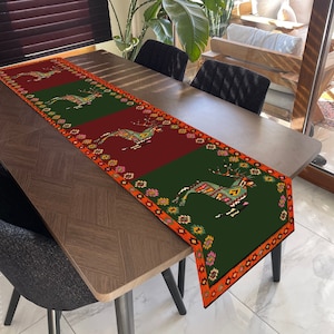 Christmas Dinner Table Runner, Christmas Holiday Decor Gift, Deer Pattern Rug Table Runner, Xmas Table Runner, Boho Kitchen Table Runner