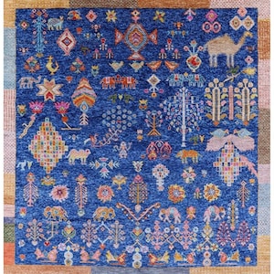 Blue Animal Print Moroccan Rug, Colorful Persian Area Rug, Animal Pattern Area Rug, Kids Room Rug, Boho Kitchen Rug, Decorative Washable Rug