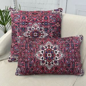 Funda de almohada de alfombra decorativa rosa linda 12x24, almohada de granja boho, funda de almohada de tiro, funda de almohada floral, funda de almohada Kilim, funda de cojín