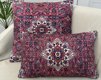 Pink Cute Decorative Rug Pillow Cover 12x24, Boho Farmhouse Pillow, Throw Pillow Cover, Floral Pillow Case, Kilim Pillow Cover, Cushion Case