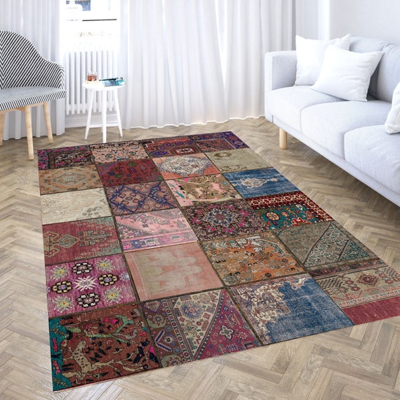 Boho Vintage Turkish Moroccan  Style Patchwork Area Rug 3x5 4x6 6x9 4x7, Kitchen Hallway Runner Rug 2x11, Farmhouse Animal Print Rug