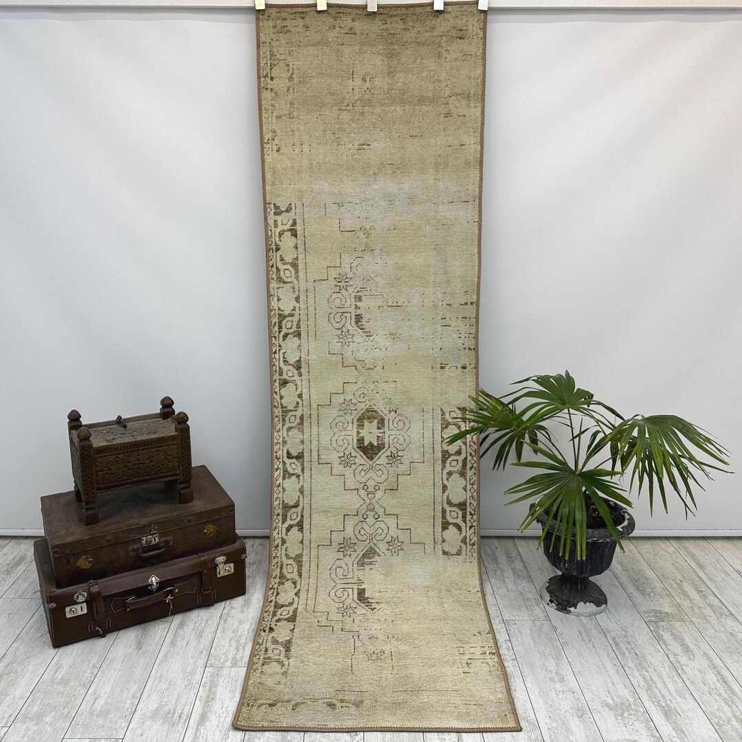 Beige Shell Rug Runner Beige Runner Rug, 2.6x9.1ft Persian Design Runner, Vintage Hallway ...