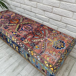 Ottoman Bench, Southwestern Bench, Piano Bench, End of Bed Bench, Bohemian Bench, Turkish Rug Upholstered Bench, Farmhouse Bench, 18x18x48"
