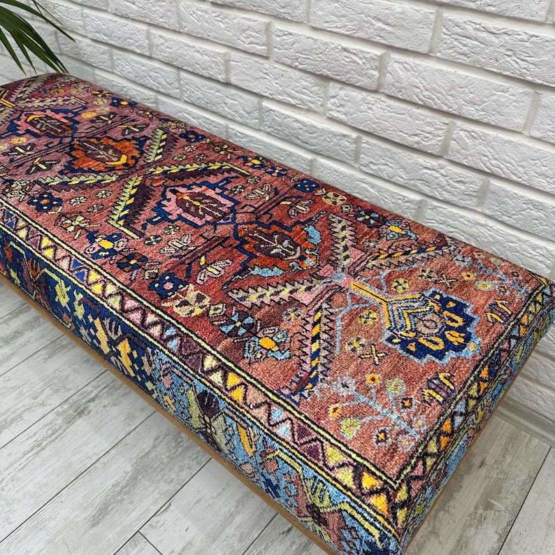 Ottoman Bench, Southwestern Bench, Piano Bench, End of Bed Bench, Bohemian Bench, Turkish Rug Upholstered Bench, Farmhouse Bench, 18x18x48"