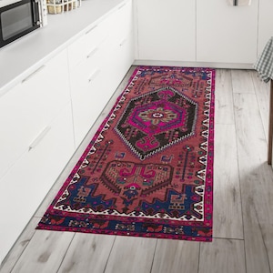 Pink Persian Runner Rug, 3x9, Moroccan Rug, 3x5 Area Rug, Custom Rug, Doormat Rug, Hallway Rug, Checkered Rug, Kitchen Rug, Rug for Bedroom