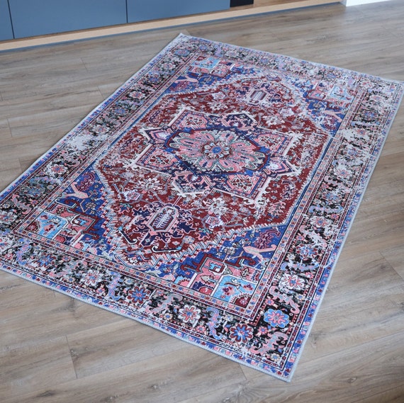 Red Persian Style Heriz Rug 3x5 5x8 4x6 Area Rug Turkish Rug Boho Farmhouse Rug Washable Kitchen Rug Livingroom Bedroom Christmas Gift Rug