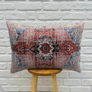 Red Pillow Cover, Boho Pillow, Throw Pillow Cover, Decorative Kilim Pillow, Lumbar Pillow, Turkish Rug Pillow, Home Gift, Oushak Pillow
