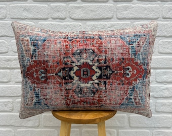 Red Pillow Cover, Boho Pillow, Throw Pillow Cover, Decorative Kilim Pillow, Lumbar Pillow, Turkish Rug Pillow, Home Gift, Oushak Pillow
