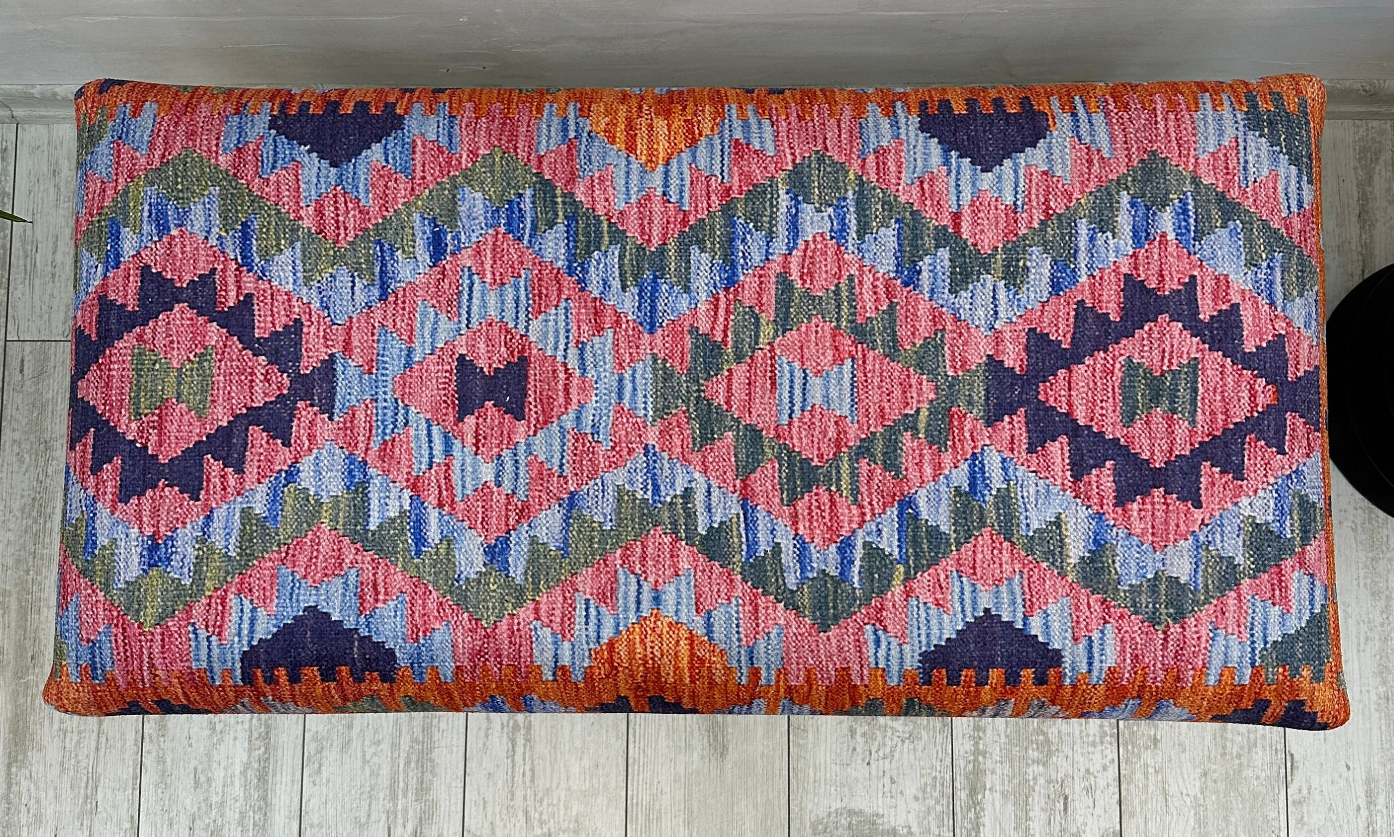 Kilim Rug Upholstered Ottoman Bench Colorful Kilim Entry Etsy