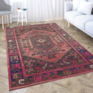 Pink Distressed Vintage Persian Style Washable Area Rug 6x9, Turkish Moroccan Rug 4x6, 5x8 3x5 Rug, Boho Rug for Livingroom, 2x3 Doormat Rug