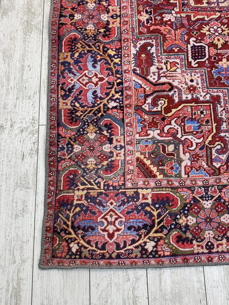 Red Pink Design Area Rug 5.2x7.5ft / 160x230cm, Washable Turkish Rug ...