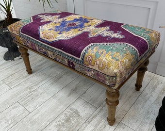 Banco turco con alfombra, banco otomano tapizado de madera estilo alfombra de 18x18x36", banco de comedor, banco para sentarse, banco de dormitorio, banco de piano