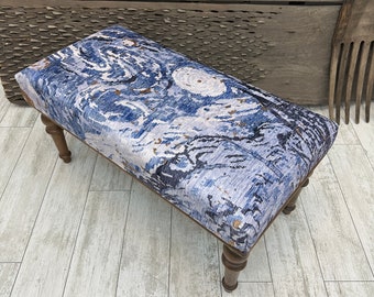 Banco otomano Noche Estrellada, otomano decorativo hecho a mano, banco de madera tapizado, banco de comedor, banco de dormitorio, banco de piano de 45,7 x 45,7 x 91,4 cm