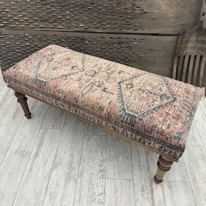 Ottoman Bench, Dining Table Seat, Piano Bench, Bedroom Seat, Handmade Furniture, Boho Decor, Turkish Rug Bench, Entry Footstool, 18x18x48"